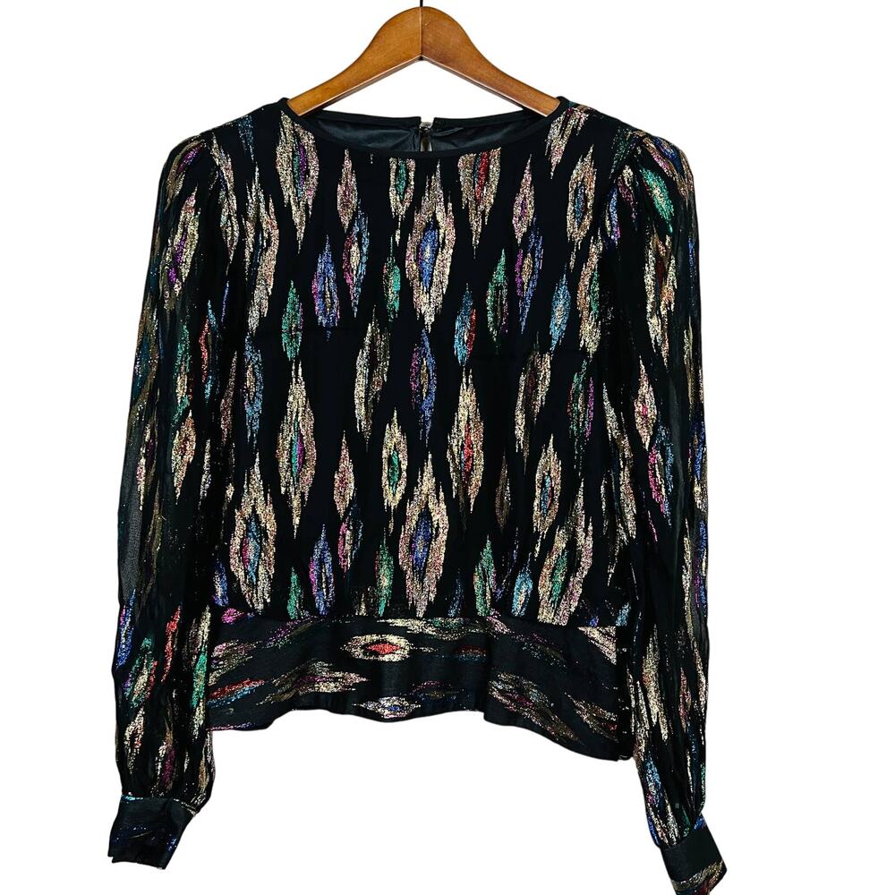 Vintage Neiman Marcus Metallic Blouse Formal Mobwife Art Pop Abstract Nanny - S